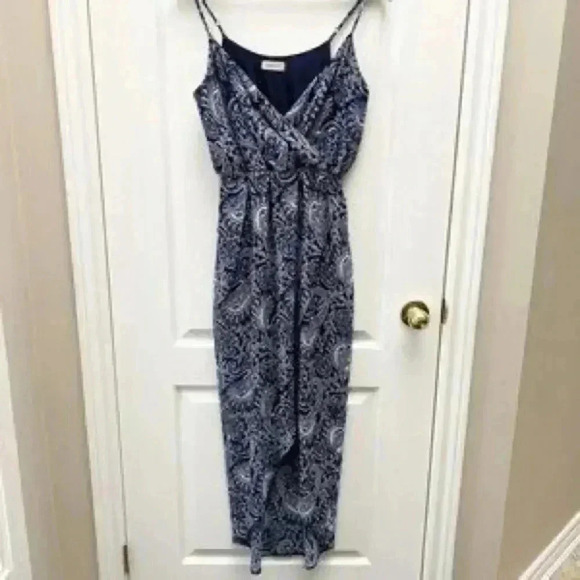 Smart Set Maxi Dress Wrap Front Sheer Flowy Hi Low Asymmetric  Blue Paisley XS - Picture 3 of 15